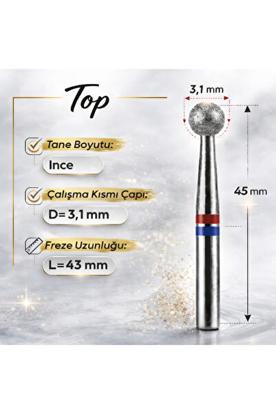 Mia Professional Diamond Milling Head Ball (Medium Soft Red - Blue) 0.31 Mm- ...