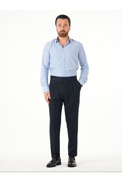PAREZ Erkek Regular Fit Yüksek Bel Piliseli Tokalı Kumaş Pantolon