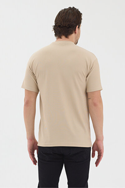 WERRONİ Men's Beige Slim Fit Embossed Printed T-Shirt