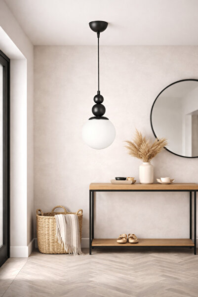 VENON KardanAdam Tekli Spor Tekli Sarkıt Avize Siyah Beyaz Glop Camlı Salon M...