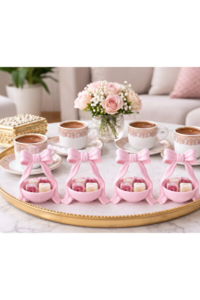 LUBIKO STUDIO 4'lü Coquette Fiyonk Tasarımlı Mini Sunumluk & Yüzük Tabağı - P...