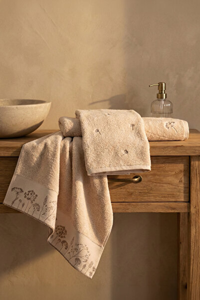 TICOTTO طقم مناشف مطرزة من القطن 100% مقاس 50×90 سم – 3 قطع، عالية الامتصاص، ...