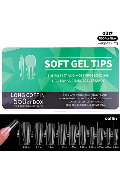 tırnakmania Yeni Nesil Jel destekli Long Coffin tips 550 adet (55564-03)