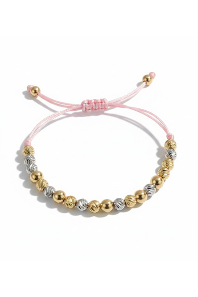 Handmade Bratara Reglabila Premium - Gold & Silver cu snur roz