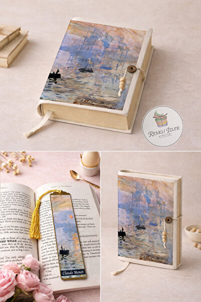 renkli izler atölyesi Kitap Kılıfı ve Metal Kitap Ayracı Seti (Claude Monet G...