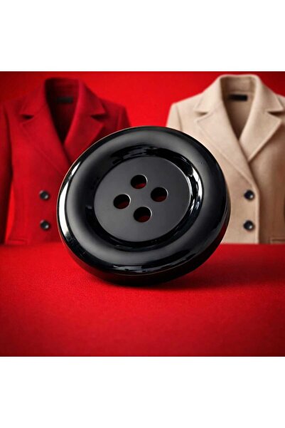 Beyna Italian Black Polyester Button 4 cm 1 Pack 6 Pieces