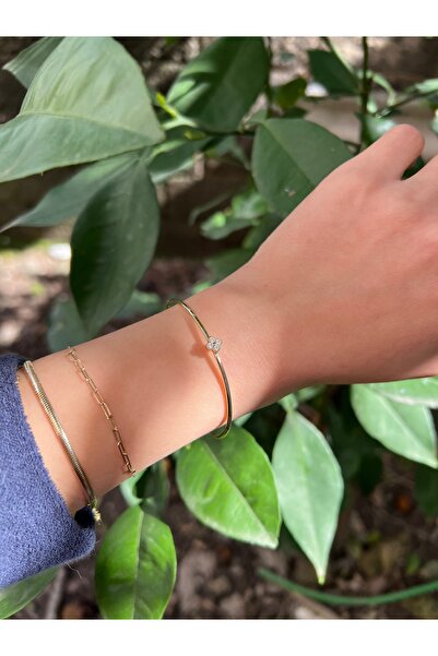 Lumel Takı Lumel Rodyum Kaplama Gold Renk Zirkon Taşlı Çiçek Figürlü Ayarlana...