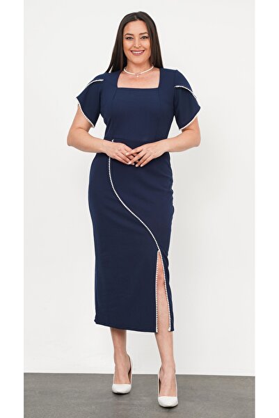 Butik Nilyam Γυναικείο βραδινό φόρεμα μίντι με μανίκια και φούστα με μαργαριτ...