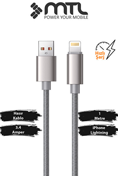 MTL 3.4A USB to iPhone Lightning Örgülü Alüminyum Başlıklı Hızlı Şarj ve Data...