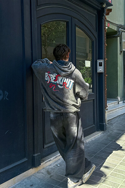 Sekizbiraltı Breakout Oversize Unisex Yıkamalı Siyah Hoodie