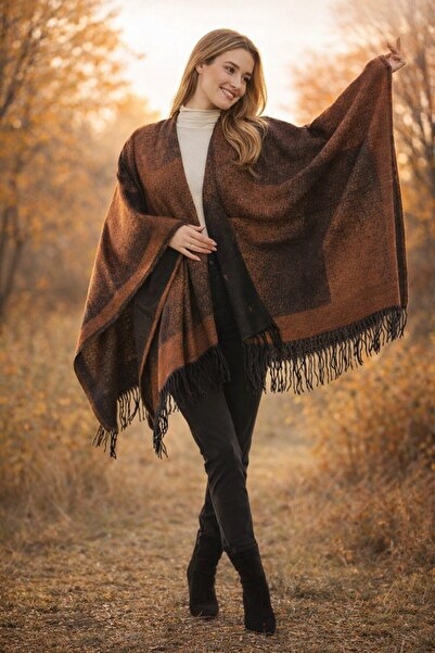 ALDAİR Women's winter double-sided poncho shoulder 140x140