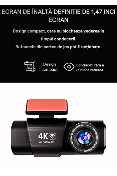 OEM Cameră Auto DVR 4K WiFi cu GPS, Lentilă Dublă Față-Spate, Viziune Nocturn...
