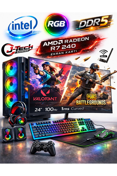 J-TECH Crystal i5 2300 16GB RAM 256GB SSD GDDR5 R7240 4GB 24" Curved Gaming O...