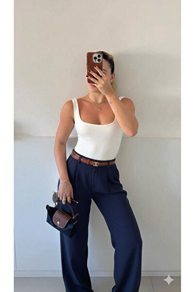 H&A İSTANBUL țesătură plisată cu buzunare, albastru marin pentru femei, talie...