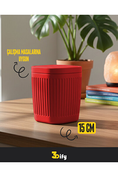 3Dify Masaüstü Çöp Kutusu - 15cm - Kırmızı