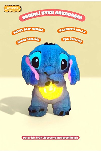 Joyfer Nefes Alan Uyku Arkadaşı Peluş Stitch Sesli Işıklı Kulakları Hareketli...