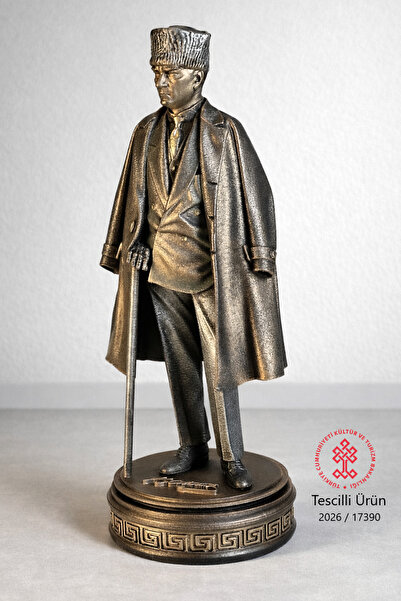 AF SANART Atatürk Elinde baston Tutan Paltolu Dekoratif Biblo Heykel