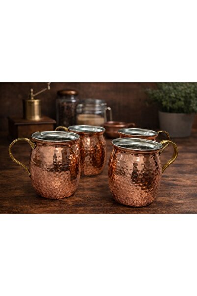 ZÜMHA Set of 5 Hand Forged Copper Mugs – Tinned Interior Surface – Traditiona...