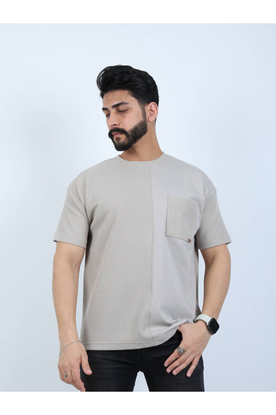 twentyfive25 تي شيرت رجالي كبير الحجم بياقة دائرية وجيب