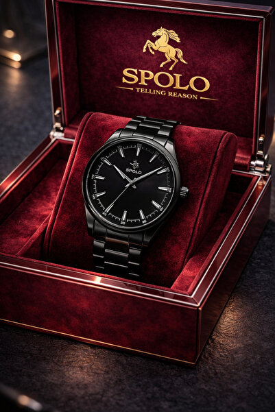 S.POLO Yeni Sezon Siyah Renk Metal Kordon Erkek Kol Saati Bileklik Hediyeli B...