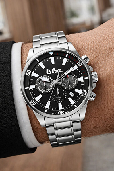 Lee Cooper Men's Wristwatch - Steel Cord, Silver-Black Color, 3Atm Bracelet, ...