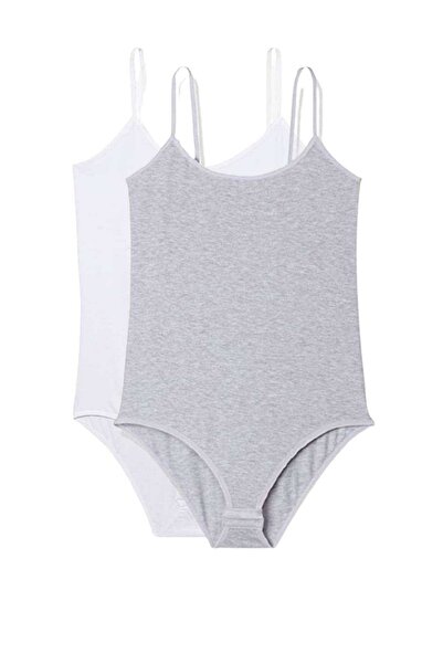 Melek Moda Women's Snap-On Bodysuit with 2 Rope Straps White