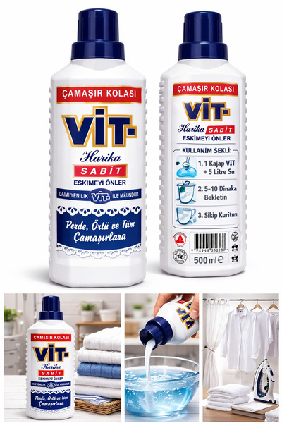 VIT Vit Çamaşır Kolası 500 ml Perde Örtü ve Tüm Çamaşırlarda Eskimeyi Önler
