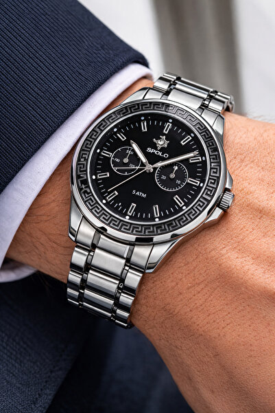 S.POLO موسم جديد أسود اللون حزام معدني للرجال ساعة اليد سوار هدية عيد الأب