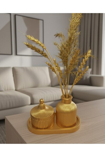 Berivan Dekoratif siyah Beton Vazo ve Lotus Çiçekli Takı Tepsisi Seti - 3'lü ...