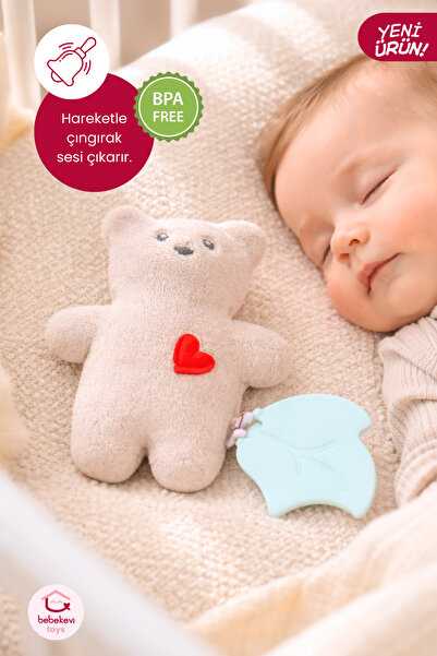 Bebekevi BPA Free Silikon Diş Kaşıyıcı ve Çıngıraklı Peluş Oyuncak - Bebek Ay...