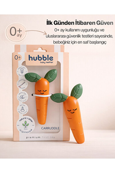 Hubble Bebek Diş Kaşıyıcı Ve Oyuncak - Havuç Şekilli Dişlik (%100 DOĞAL KAUÇUK)