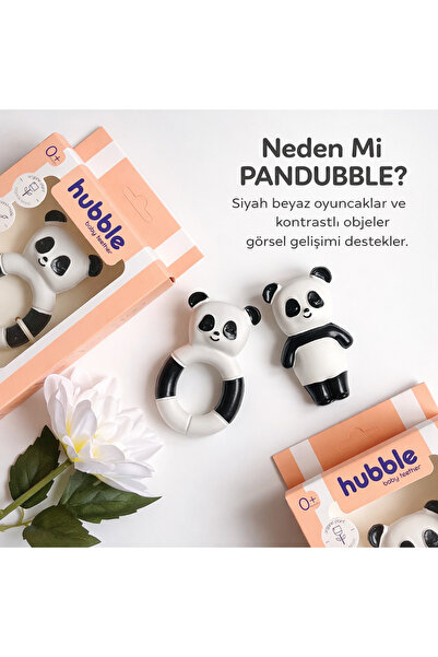 Hubble Bebek Diş Kaşıyıcı Ve Oyuncak - Panda Halkalı Şekilli Dişlik (%100 DOĞAL KAUÇUK)