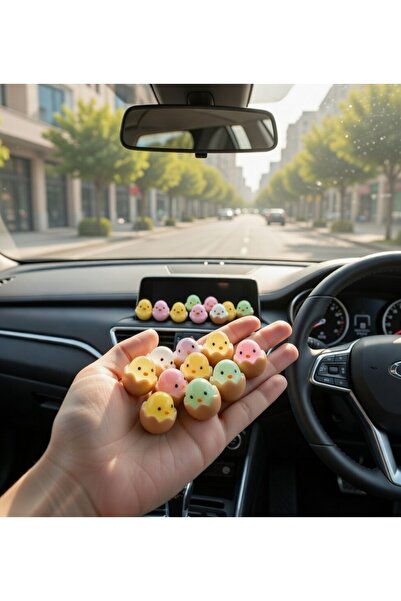 Çiçek Antalya Sevimli Civciv Araba Torpido Süsü – Mini Civciv Araç Dekoru 4 A...