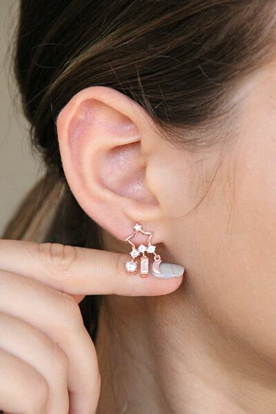 Argentum Concept 925 Ayar Gümüş Rose Sallantılı Tasarım Yıldız Küpe - K043801