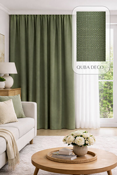 QUBA DECO Natural Textured Linen Look Light Green Decorative No-Pin Backdrop ...