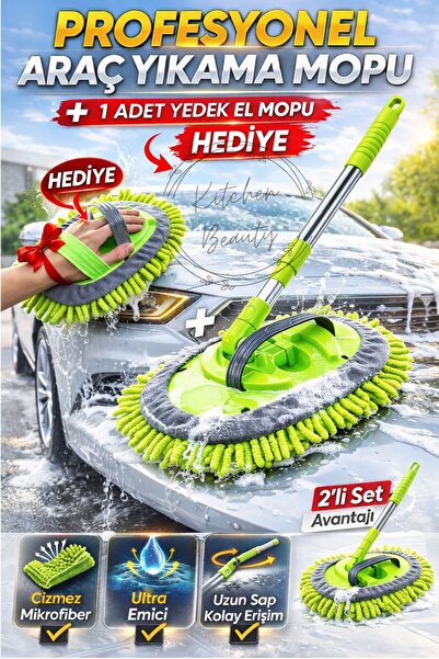 Kitchen Beauty Çok Fonksiyonlu Araba Yıkama Fırçası Teleskopik Uzun Saplı Mik...