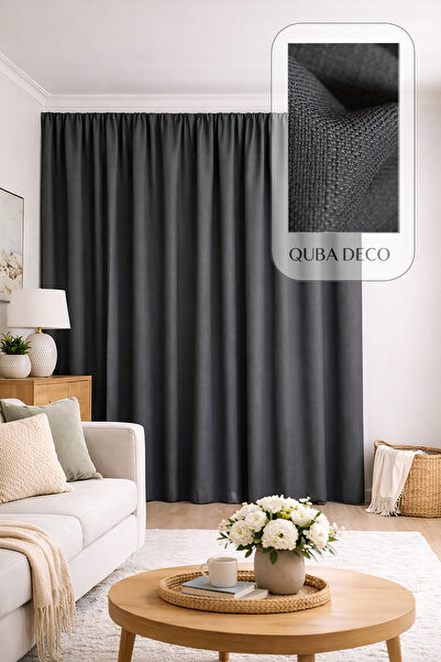 QUBA DECO ستارة خلفية ديكورية بدون خياطة بمظهر الكتان الطبيعي بلون الأنثراسيت...