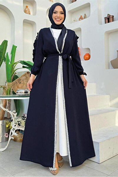 TRENDTESETTÜR KADIN LACİVERT TAŞ DETAYLI ELBİSELİ ABAYA TAKIM T 4848