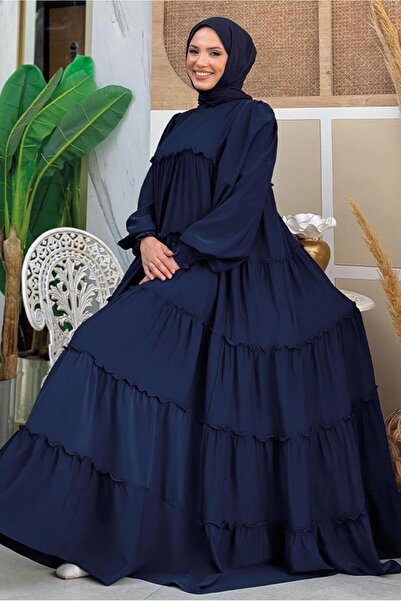 TRENDTESETTÜR KADIN LACİVERT PAMUKLU SALAŞ ELBİSE T 3206