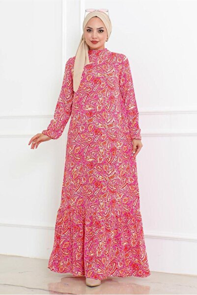TRENDTESETTÜR KADIN PEMBE DESENLİ ELBİSE T 5678