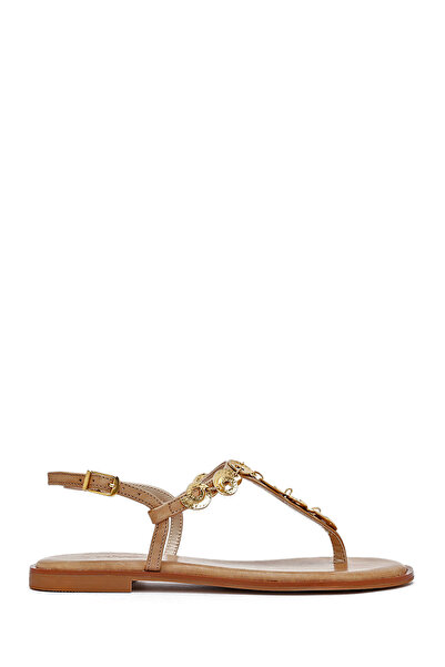 Derimod Women's Tan Ankle Buckle Leather Flip-Flop Sandals 26Sfd483014