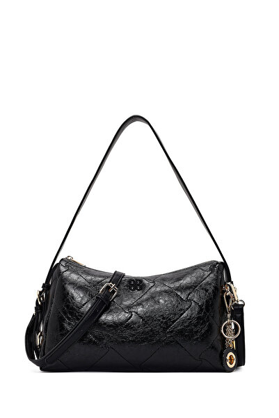 Derimod Geantă de umăr neagră pentru femei, cu curea lungă și breloc 26PBD262718