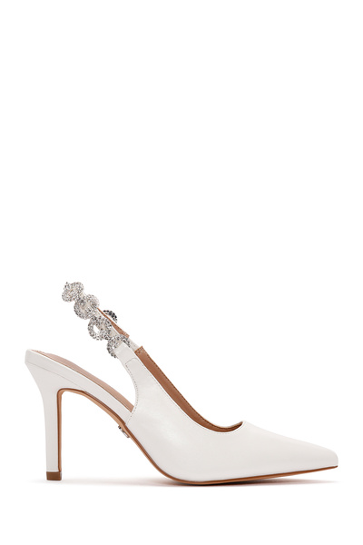 Derimod Women's White Open-Back Stone-Embellished Thin Heeled Shoes 26Pfe493618