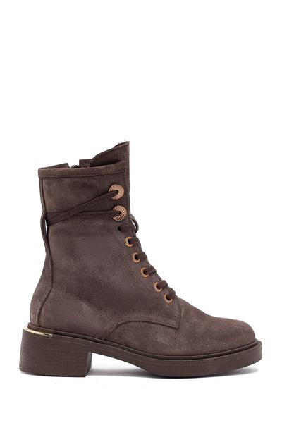 Derimod Kadın Vizon Fermuarlı Bağcıklı Süet Deri Postal Bot 25WFD202710