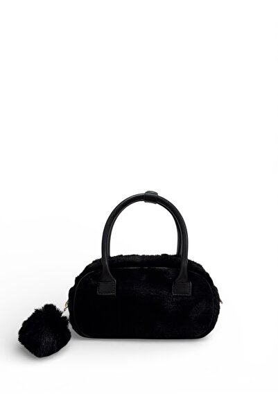 Goldies Bag Kadın Siyah Mini Peluş Ponponlu Fermuarlı Suni Deri Çapraz Askılı...