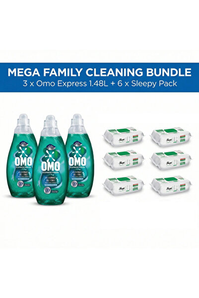 Omo Pachet Mega Curățare – 3 x Detergent Lichid Express Fresh 1.48L + 6 x Șer...