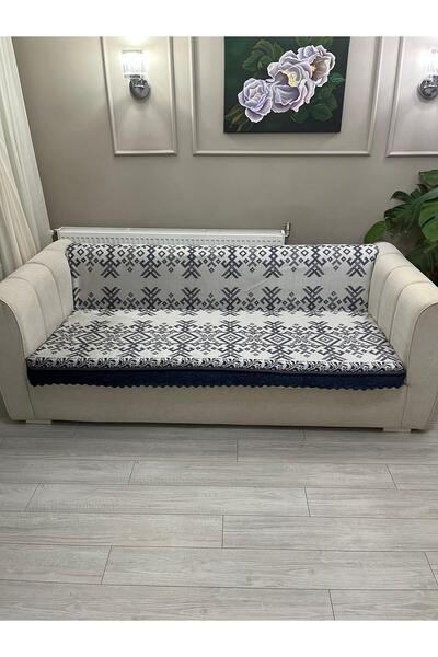 Yerli MAVİ KİLİM Kadife Baskılı Kaymaz Koltuk Ve Çekyat Örtüsü 180*210 Cm