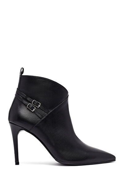 Derimod Women's Black Zippered Thin Heeled Leather Boots 25Wfd133118