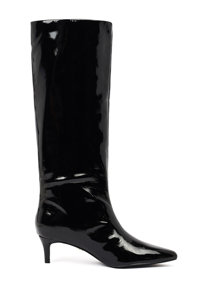 Derimod Cizme de damă, negre, scurte, cu toc subțire, din piele lăcuită 25WFE...