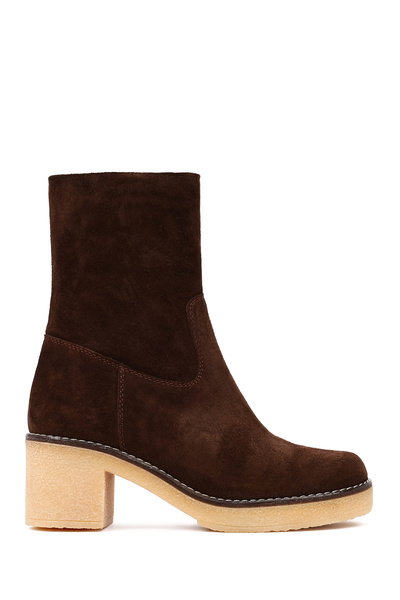 Derimod Cizme de damă din piele de căprioară maro cu fermoar și toc gros 25WF...